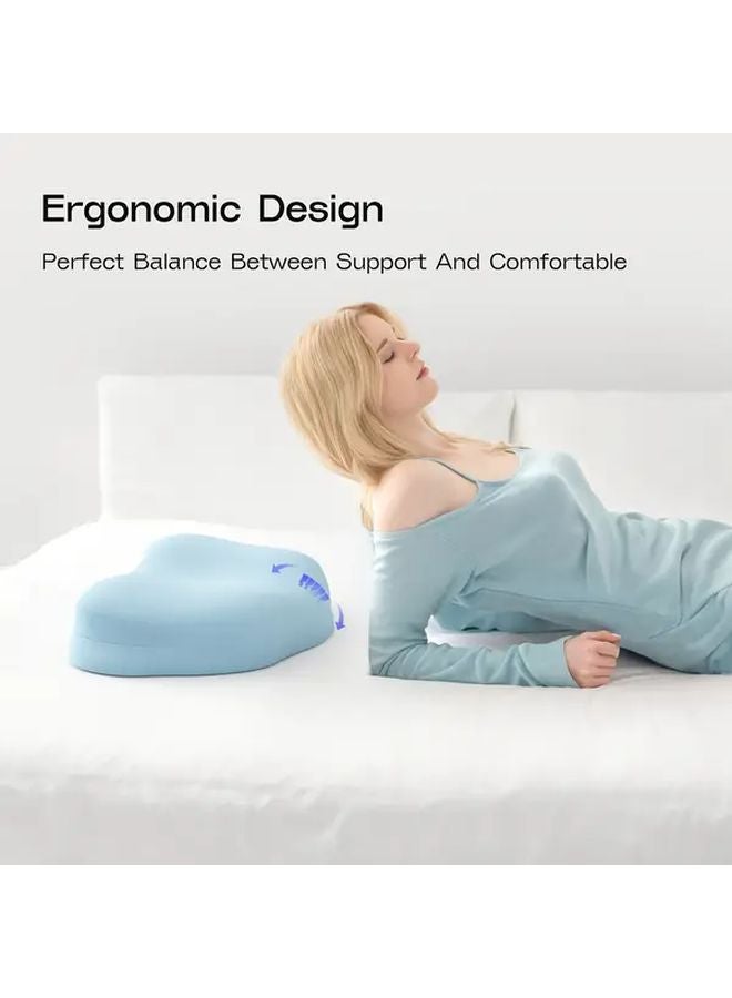 Light Blue Ergonomic Cloud Neck Pillow For Side Back Stomach Sleepers With Detachable Breathable Cover - Image 2